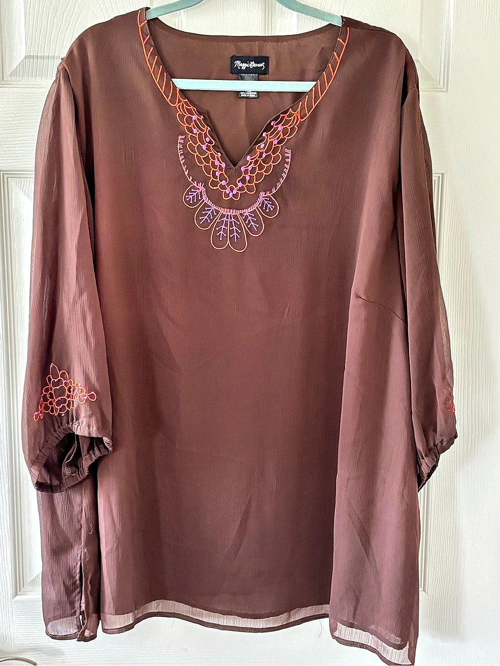 Maggie Barnes Embroidered Tunic in Brown Size 3X